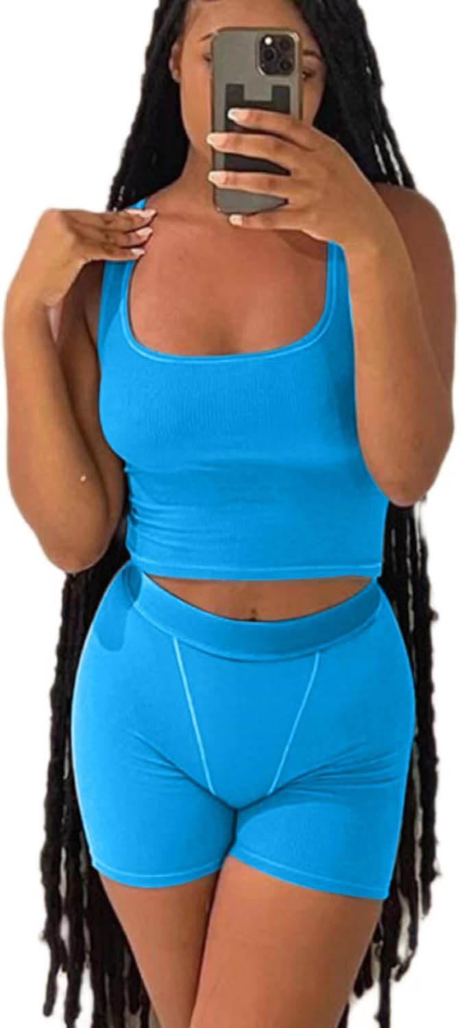 AYWA Casual Workout Sets Two Piece Outfits for Women Ribbed Crop Tank Top High Waist Leggings Active Wear - zenfulharmony.com