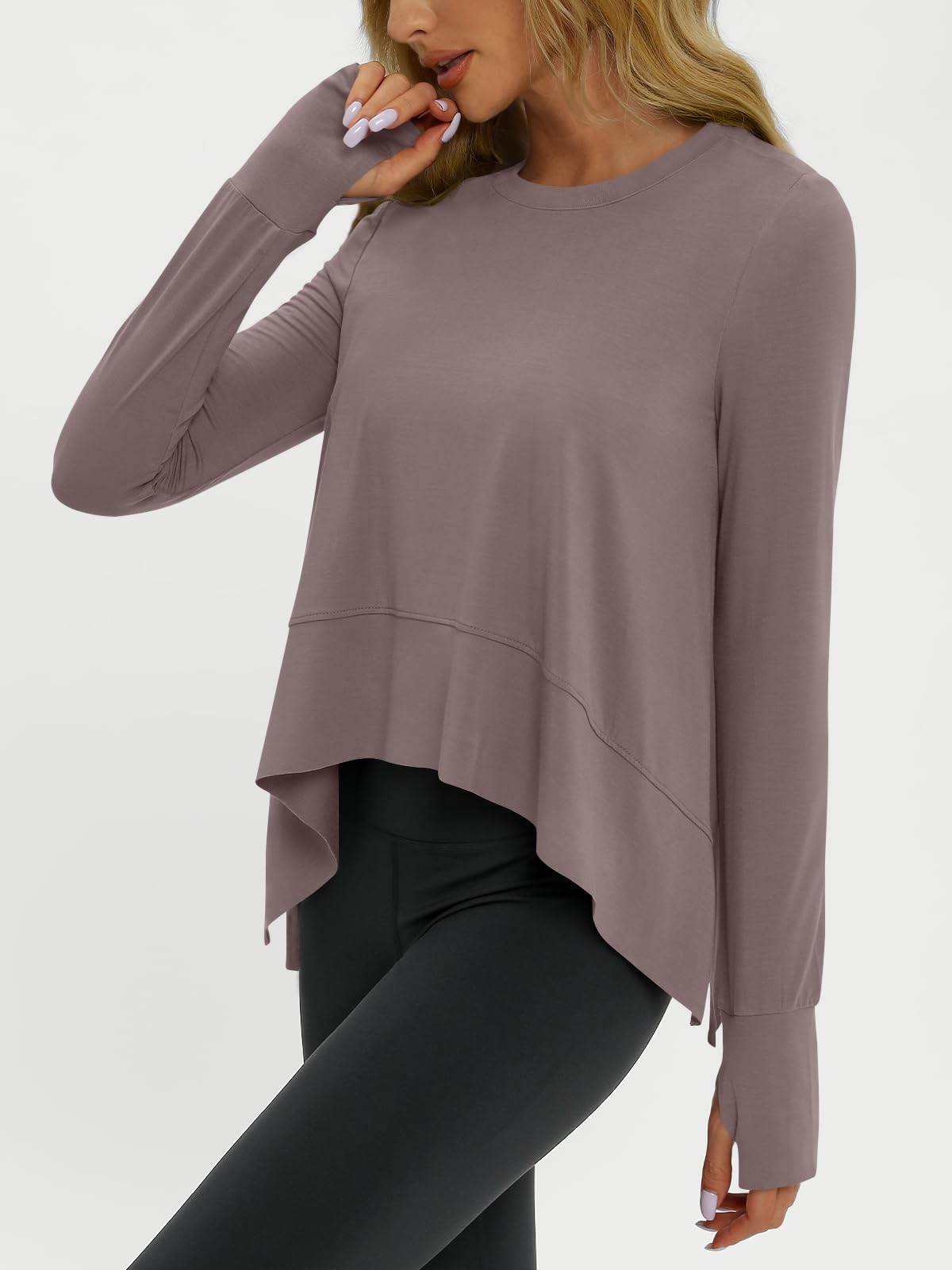 AUTOMET Workout Tops for Women Long Sleeve Athletic Crop Top Yoga Shirts 2024 Fall Trendy Gym Teen Clothes Work Out Hiking Running Cute Outfits Coffee Grey L - zenfulharmony.com