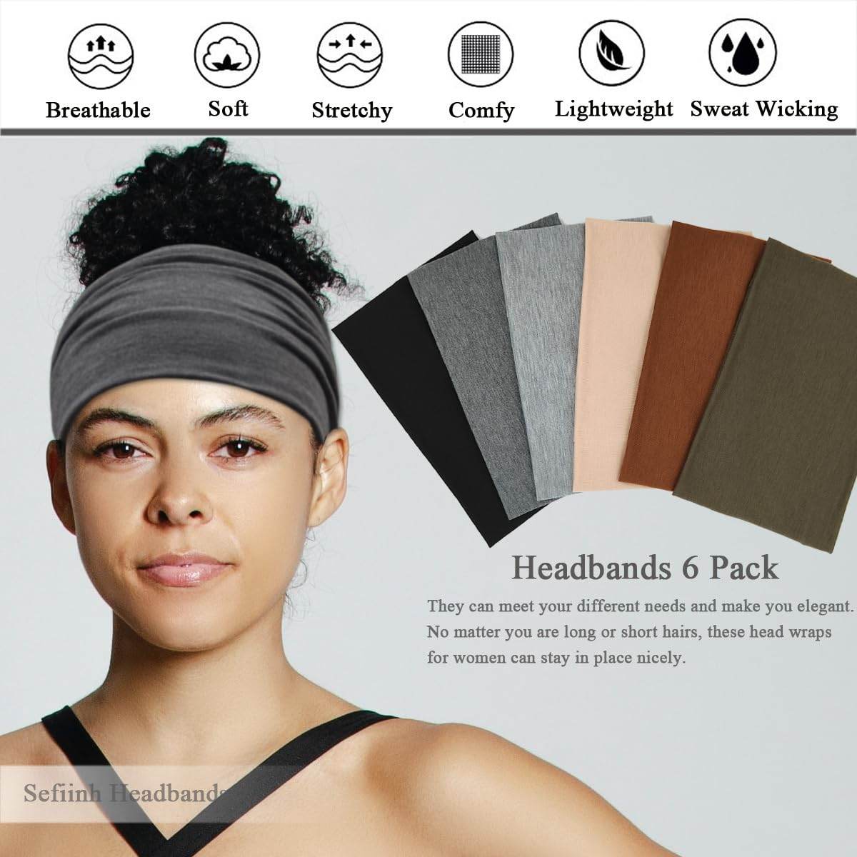 Sefiinh Wide Headbands For Women Stretch Headband Boho Head Bands Women's Hair Band Turban Workout Hairband Accessories 6 Pack - zenfulharmony.com