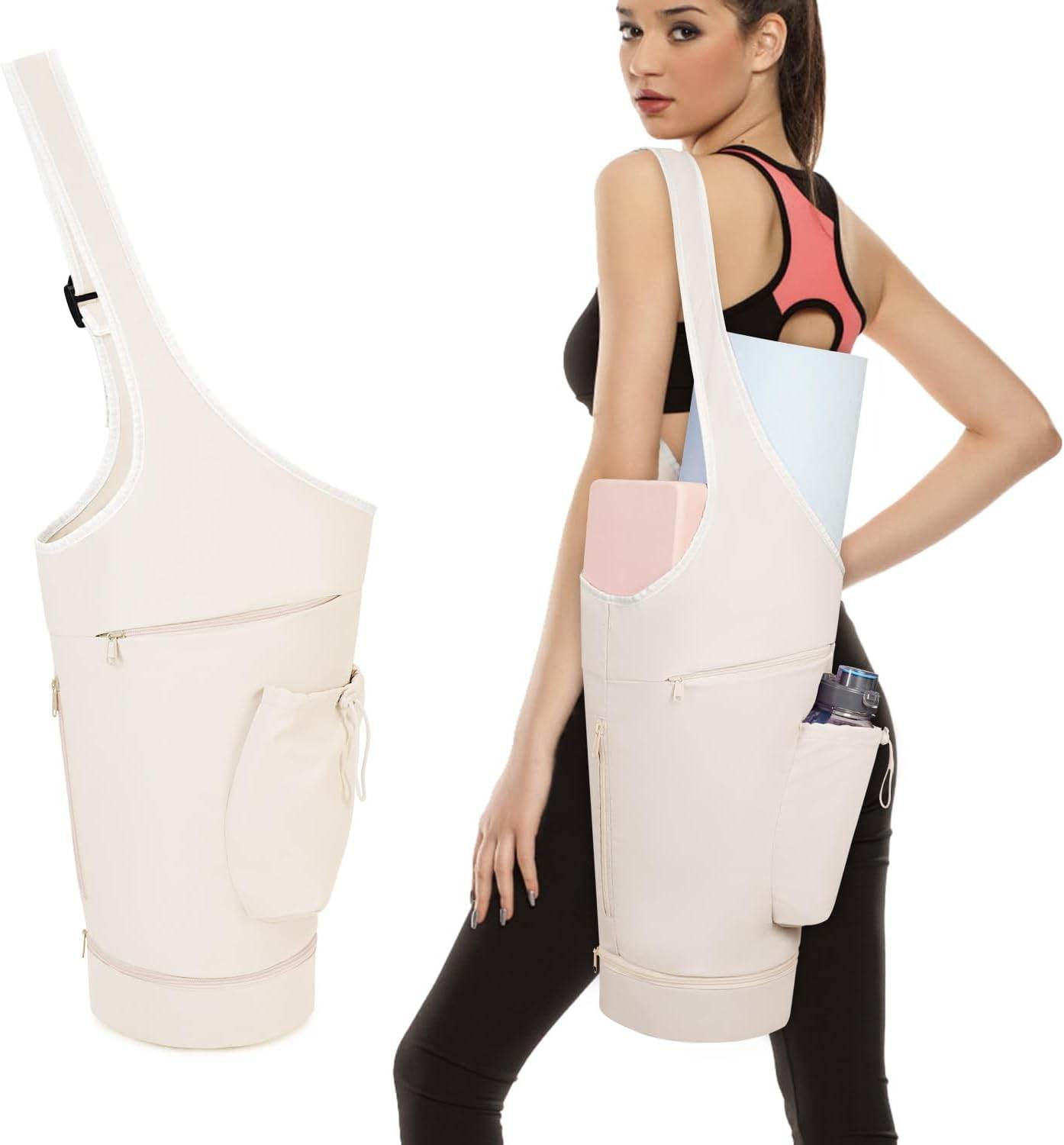 sportsnew Yoga Mat Bag, Large Opening Long Tote Yoga Mat Carrier Holder Bag with Waterproof Wet Pocket and Drawstring Water Bottle Pocket, Adjustable Shoulder Strap Storage Bag, patent pending - zenfulharmony.com