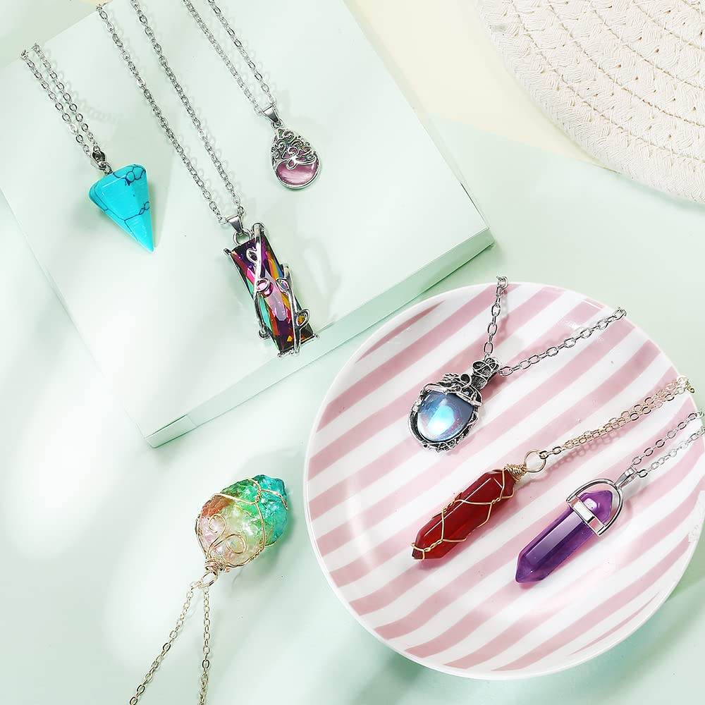 SUNNYOUTH 14 Pcs Vintage Crystal Pendant Necklaces for Women Chakra Healing Carnelian Necklace Bohemian Retro Sunflower Necklace Sun and Moon Pendants - zenfulharmony.com