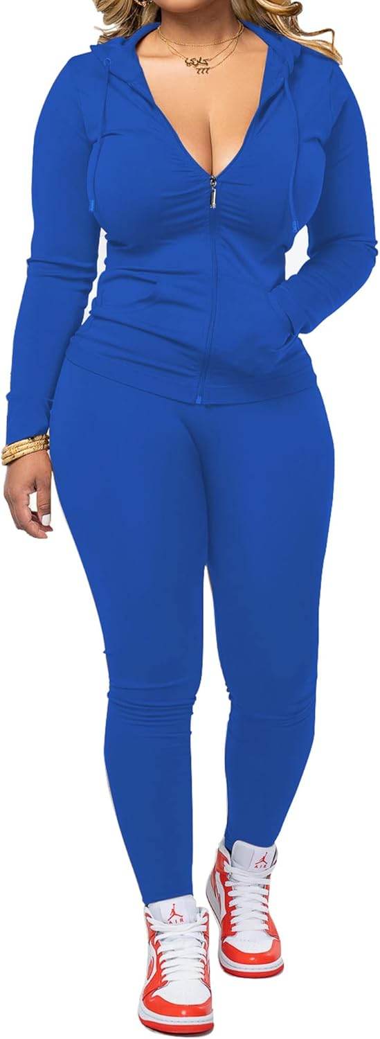 PINSV Women Two Piece Outfits Workout Sets Bodycon Tracksuit Long Sleeve Zip Up Hoodie Jacket Jogger Matching Sweat Pants Set - zenfulharmony.com