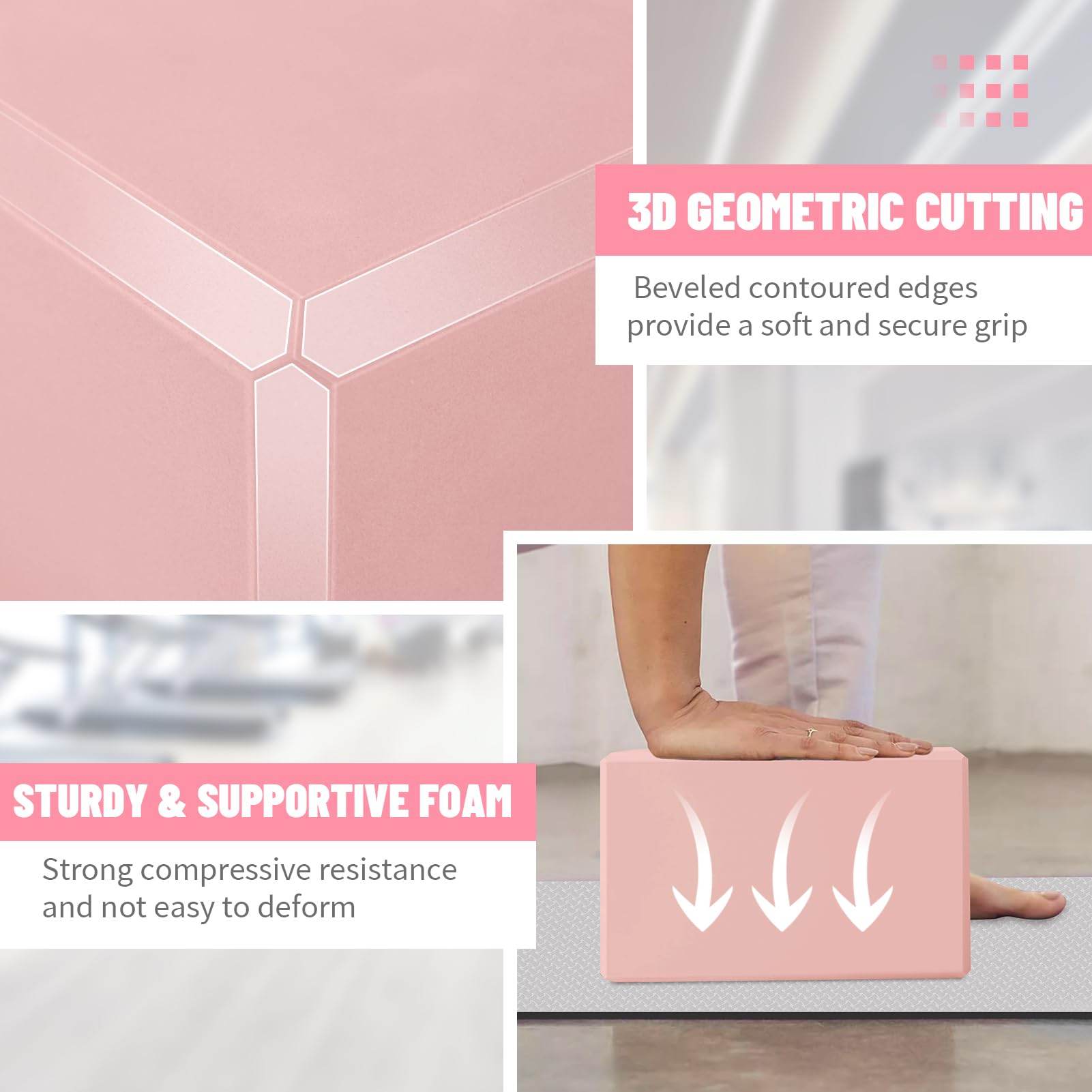 Biguphate Yoga Blocks 2 Pack, EVA Foam Yoga Block Supportive Latex-Free, Non-Slip Exercise Blocks, Yoga Accessories for Pilates, Meditation, Balance, Stretching and Deep Poses (Pink) - zenfulharmony.com