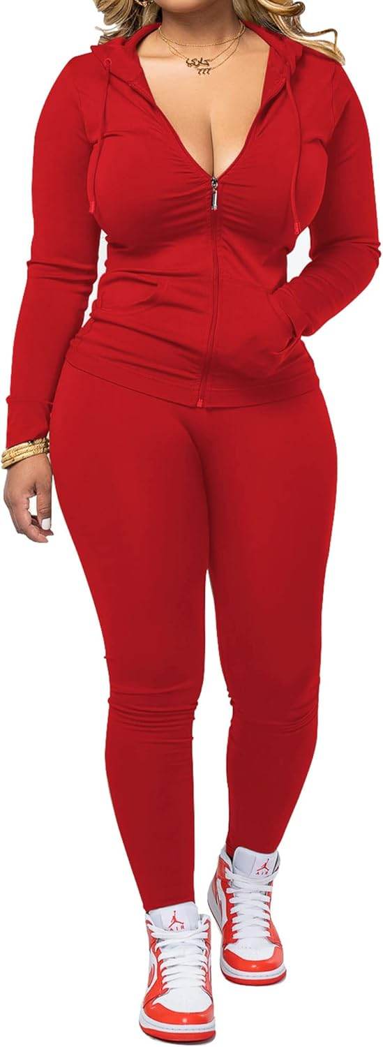 PINSV Women Two Piece Outfits Workout Sets Bodycon Tracksuit Long Sleeve Zip Up Hoodie Jacket Jogger Matching Sweat Pants Set - zenfulharmony.com