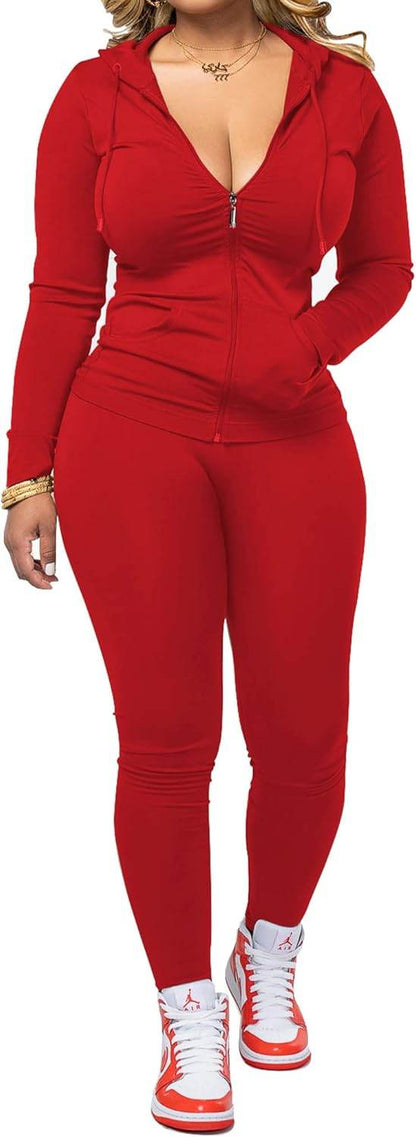 PINSV Women Two Piece Outfits Workout Sets Bodycon Tracksuit Long Sleeve Zip Up Hoodie Jacket Jogger Matching Sweat Pants Set - zenfulharmony.com