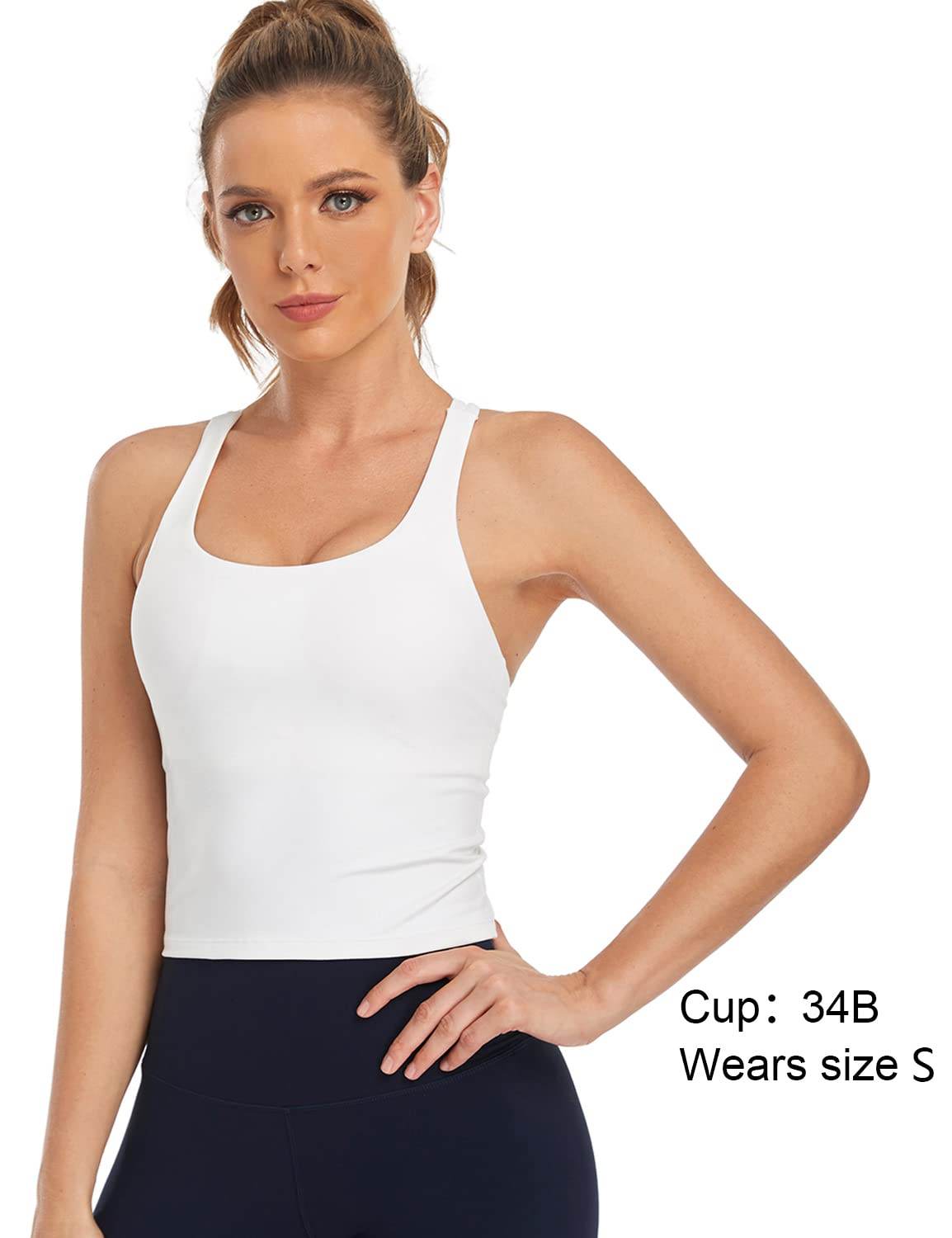 HeyNuts Longline Zeal Sports Bras for Women, Medium Impact Wirefree Yoga Bras Padded Workout Tank Tops Crisscross Back Crop Tops White S - zenfulharmony.com