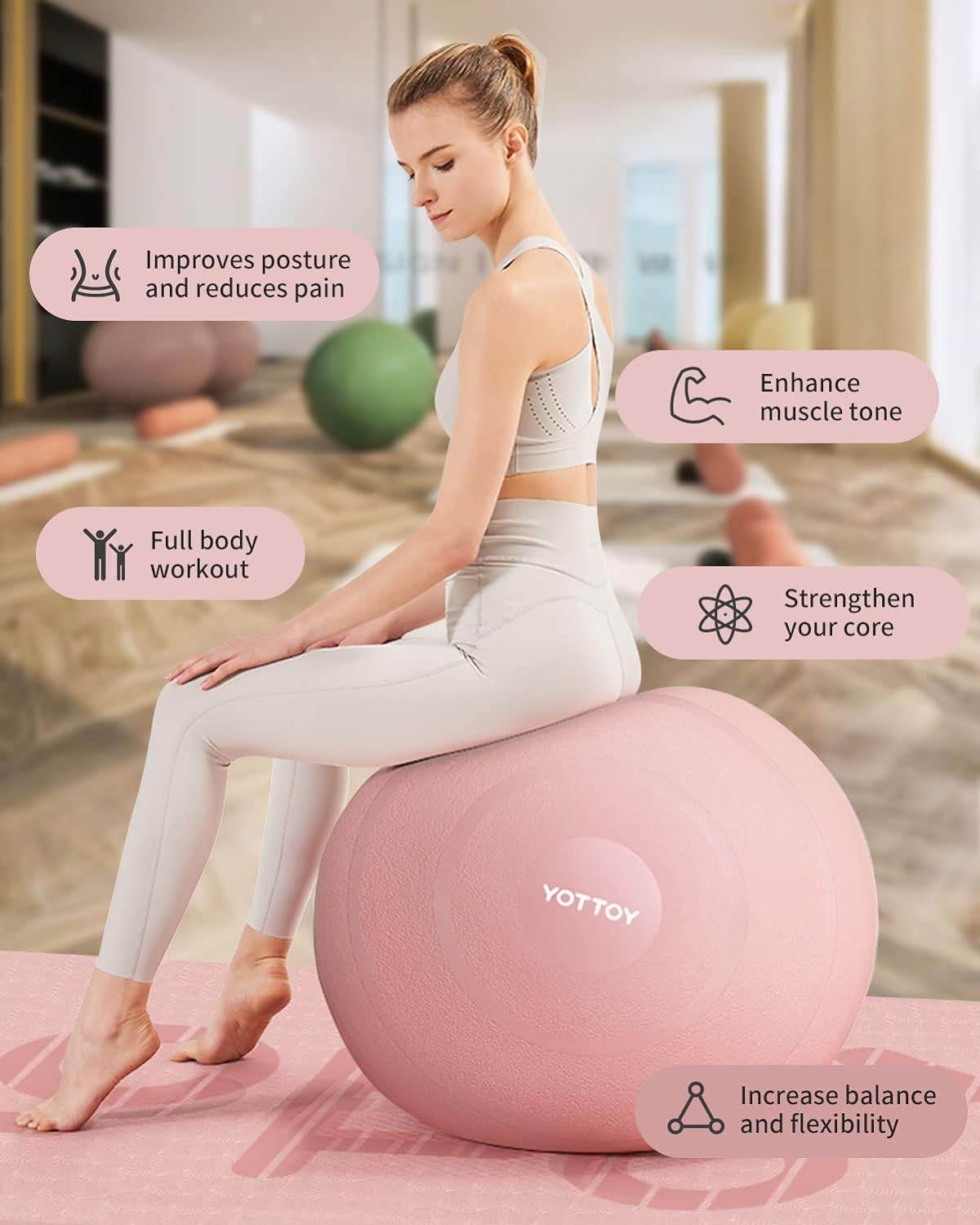 YOTTOY Anti-Burst Exercise Ball for Working Out, Yoga Ball for Pregnancy,Extra Thick Workout Ball for Physical Therapy,Stability Ball for Ball Chair Fitness with Pump - zenfulharmony.com