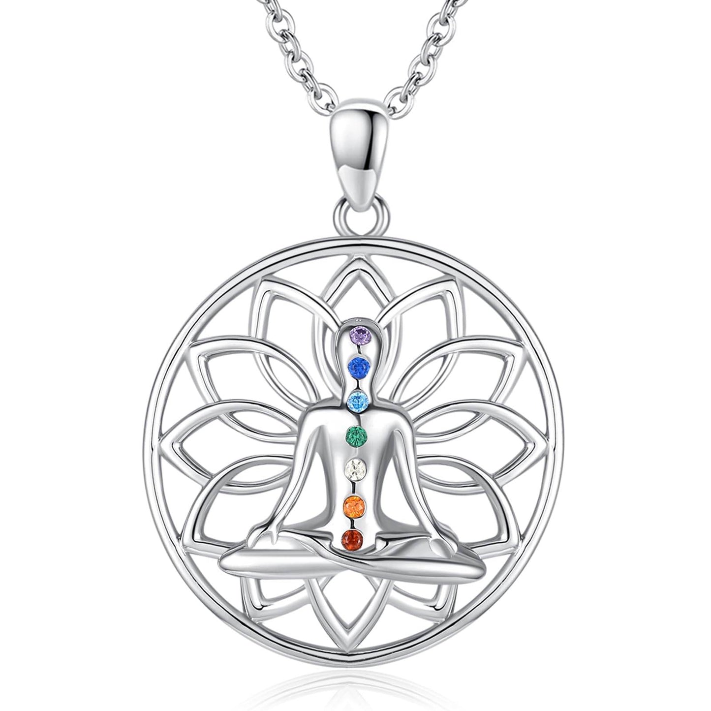 Suiknsn Yoga Necklaces for Women 925 Sterling Silver Lotus Pendant Healing Chakra Necklace Spiritual Jewelry Birthday Yoga Gifts for Lotus Lovers Yoga Lovers Friends - zenfulharmony.com