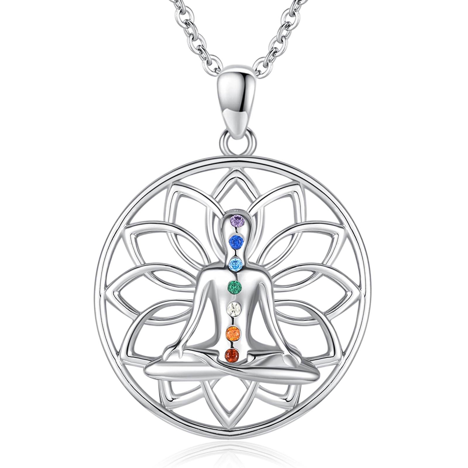 Suiknsn Yoga Necklaces for Women 925 Sterling Silver Lotus Pendant Healing Chakra Necklace Spiritual Jewelry Birthday Yoga Gifts for Lotus Lovers Yoga Lovers Friends - zenfulharmony.com