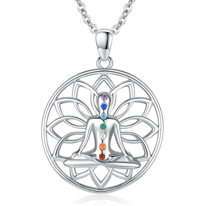 Suiknsn Yoga Necklaces for Women 925 Sterling Silver Lotus Pendant Healing Chakra Necklace Spiritual Jewelry Birthday Yoga Gifts for Lotus Lovers Yoga Lovers Friends - zenfulharmony.com