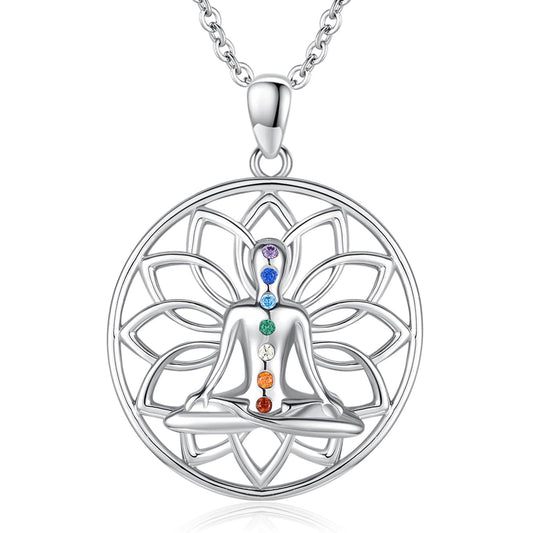 Suiknsn Yoga Necklaces for Women 925 Sterling Silver Lotus Pendant Healing Chakra Necklace Spiritual Jewelry Birthday Yoga Gifts for Lotus Lovers Yoga Lovers Friends - zenfulharmony.com