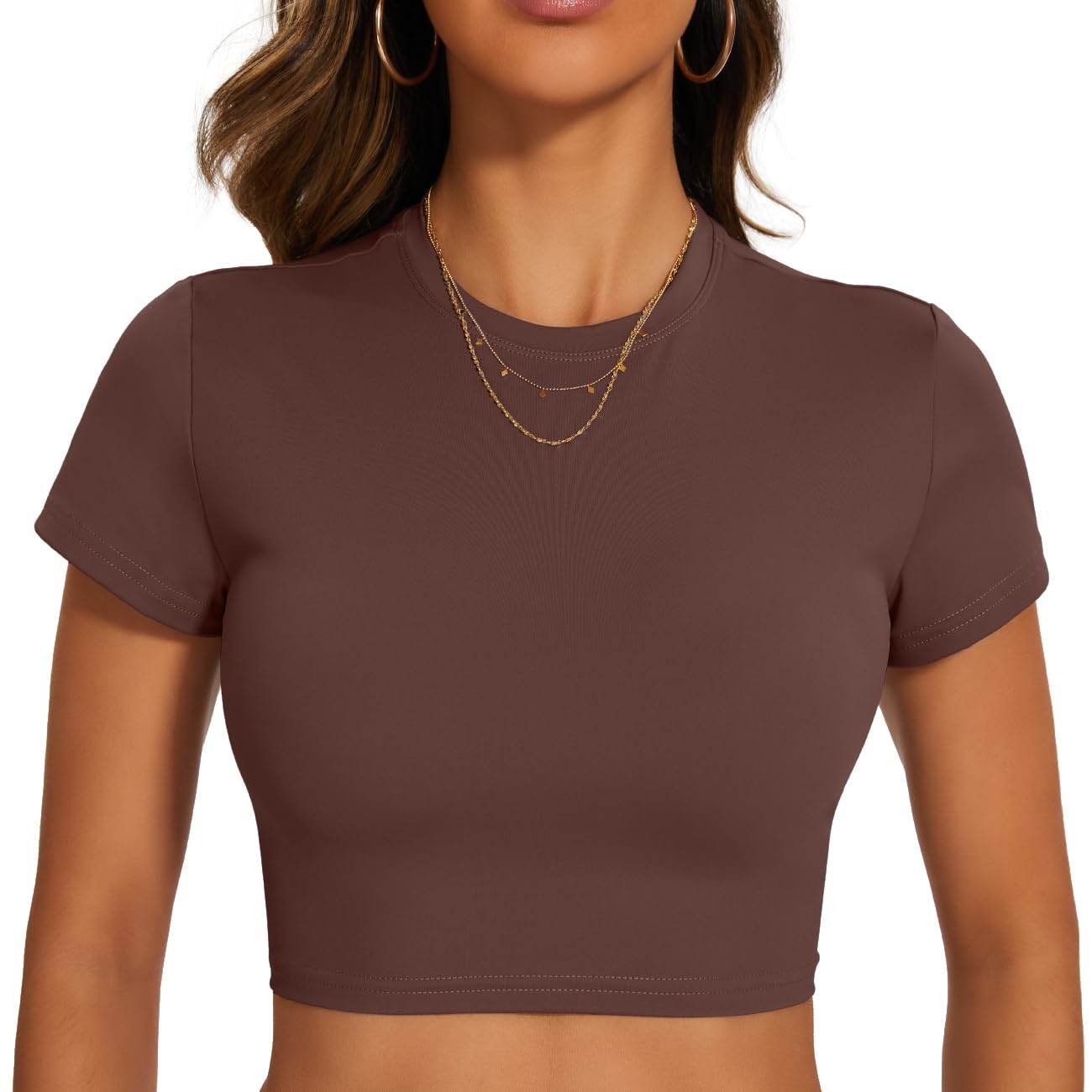 SEASUM Women 2 Piece Y2K Casual Workout Outfits Short Sleeve Crop Tops Fold over Yoga Pants Tracksuit Streetwear Lounge Sets Coconut Brown XS - zenfulharmony.com