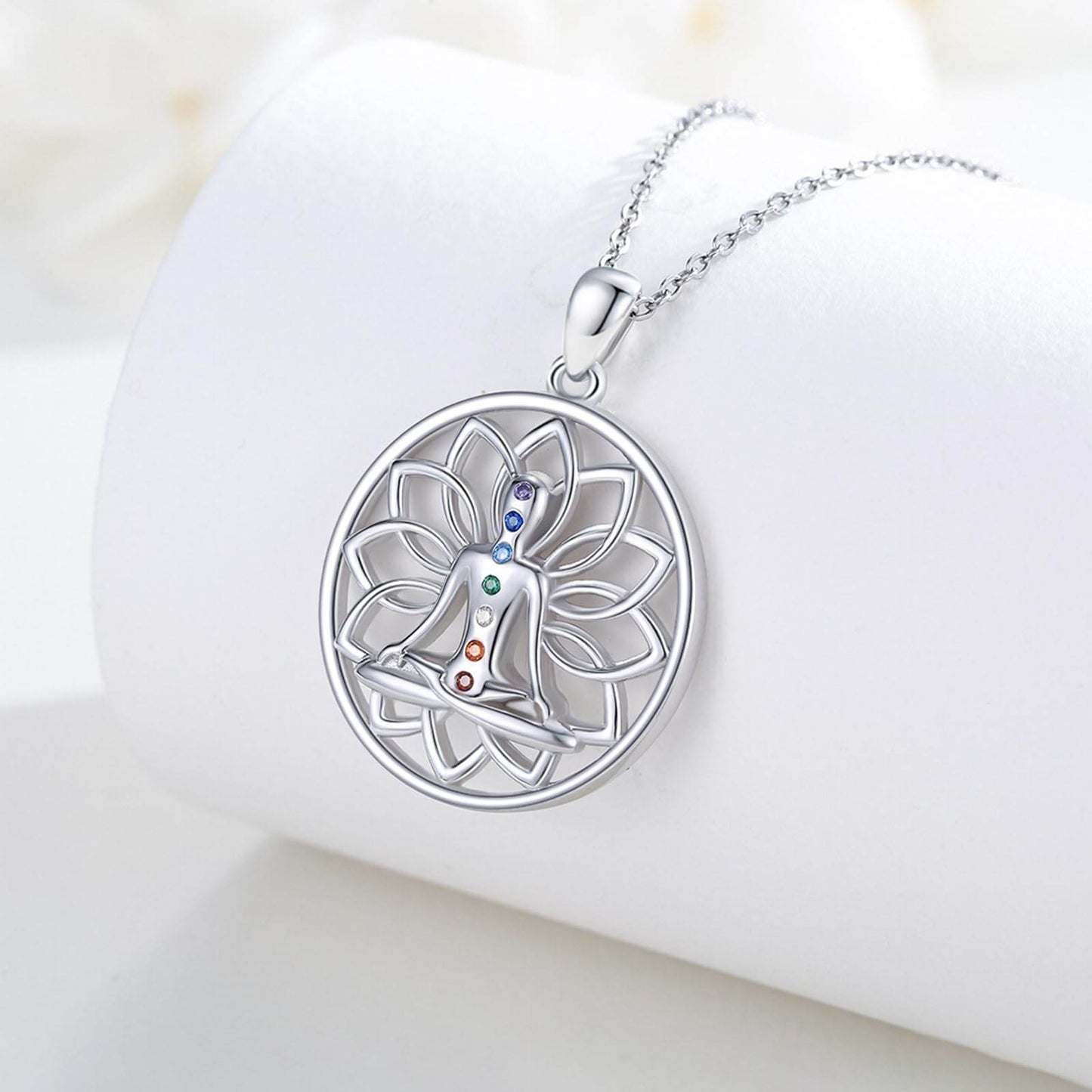 Suiknsn Yoga Necklaces for Women 925 Sterling Silver Lotus Pendant Healing Chakra Necklace Spiritual Jewelry Birthday Yoga Gifts for Lotus Lovers Yoga Lovers Friends - zenfulharmony.com