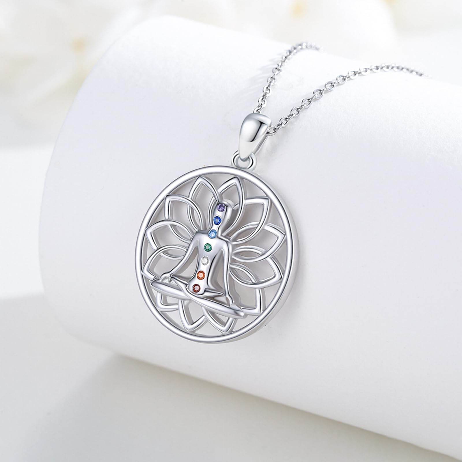 Suiknsn Yoga Necklaces for Women 925 Sterling Silver Lotus Pendant Healing Chakra Necklace Spiritual Jewelry Birthday Yoga Gifts for Lotus Lovers Yoga Lovers Friends - zenfulharmony.com