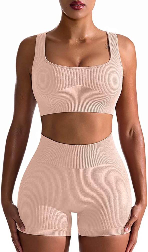 OQQ Workout Outfits for Women 2 Piece Seamless Ribbed High Waist Leggings with Sports Bra Exercise Set… - zenfulharmony.com