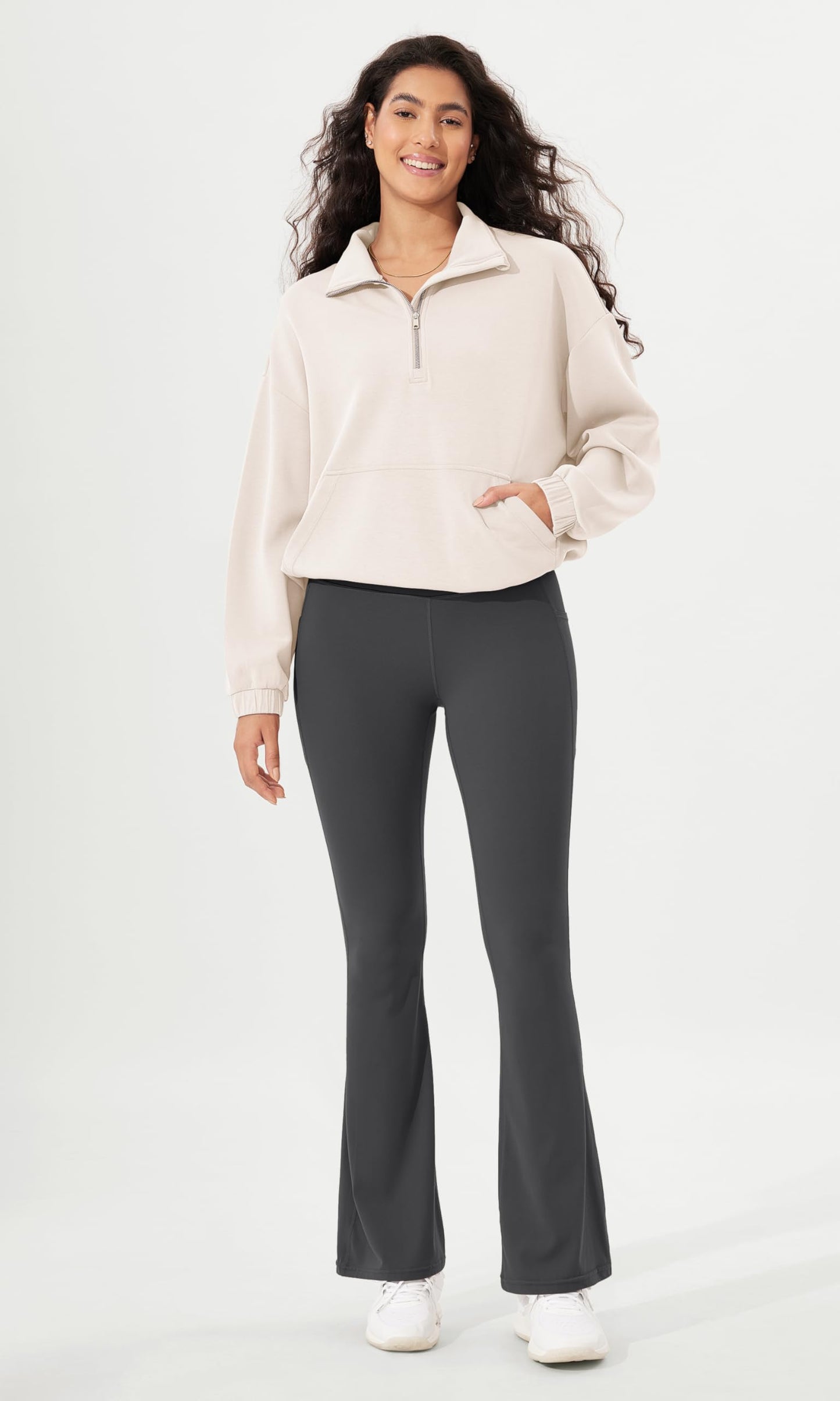 ODODOS Cloud Feeling Flared Pants with Pocket for Women High Waist Casual Bootcut Yoga Pants, 30" Inseam, Charcoal, Large - zenfulharmony.com