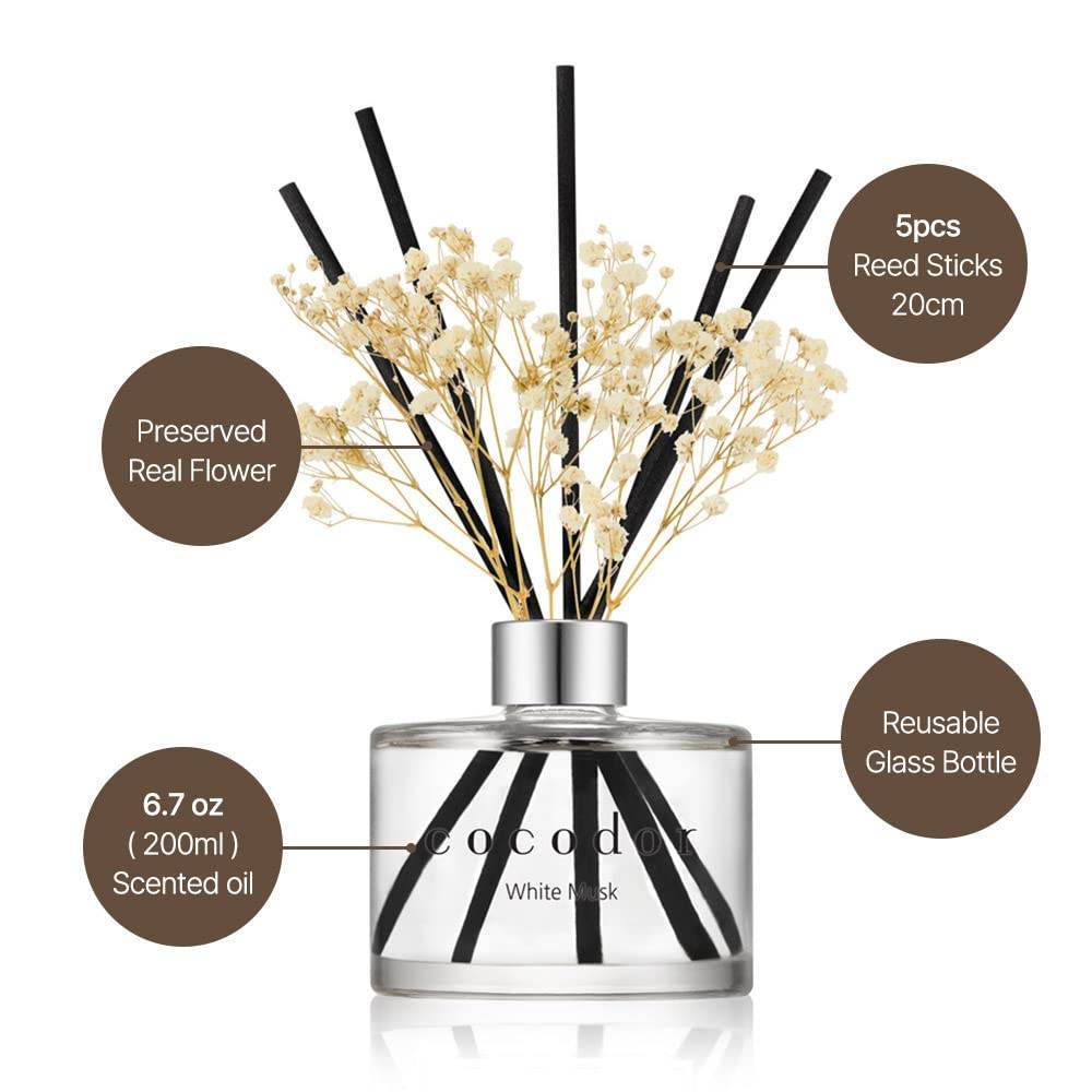 COCODOR Flower Reed Diffuser Set / 6.7oz / Garden Lavender/Scent Diffuser with Sticks Home Fragrance Oil Reed Diffuser for Bathroom Shelf Decor - zenfulharmony.com