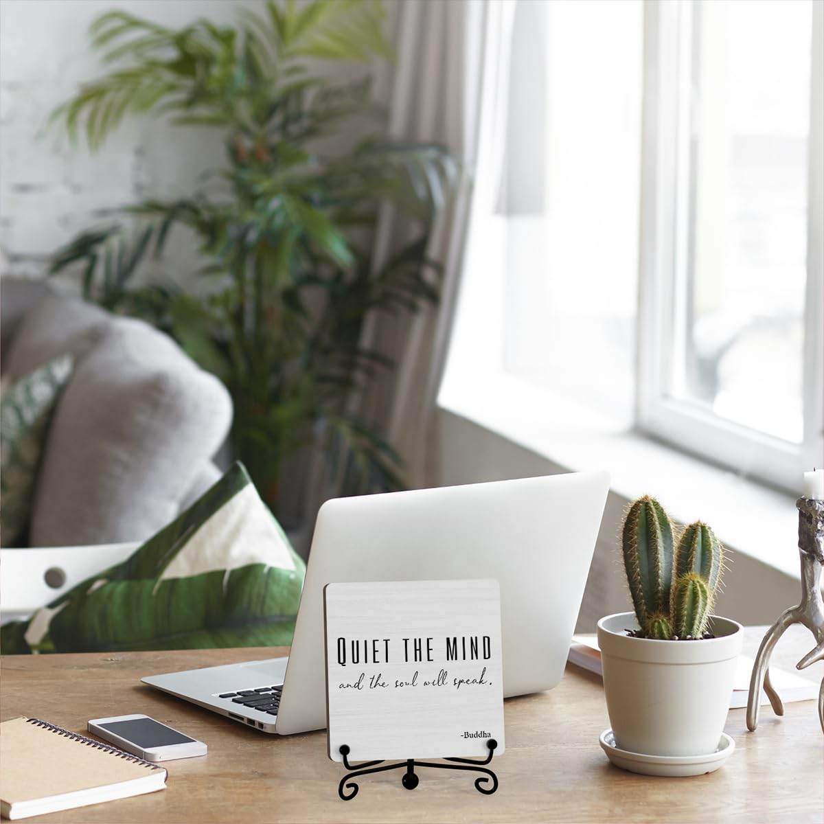 Home Decor, Quiet The Mind And The Soul Will Speak Sign, Desk Decorations For Office Home Living Room, Yoga Room Meditation Room Decor, Shelf Decor, Inspirational Gifts, Wooden Plaque With Stand (B06) - zenfulharmony.com