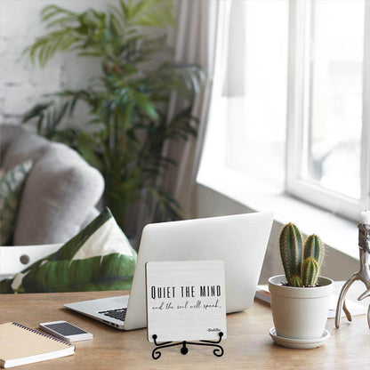 Home Decor, Quiet The Mind And The Soul Will Speak Sign, Desk Decorations For Office Home Living Room, Yoga Room Meditation Room Decor, Shelf Decor, Inspirational Gifts, Wooden Plaque With Stand (B06) - zenfulharmony.com