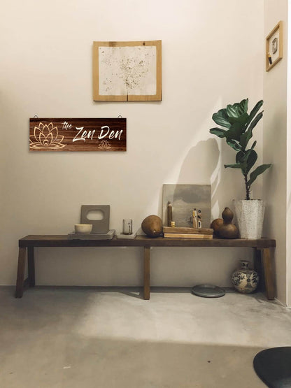 The Zen Den Wooden Wall Sign, 13.7 x 4.7 Inches Hippie Room Decoration with Hooks, Hanging Meditation Accessories Decor for Chakra, Spiritual Room Accents - zenfulharmony.com