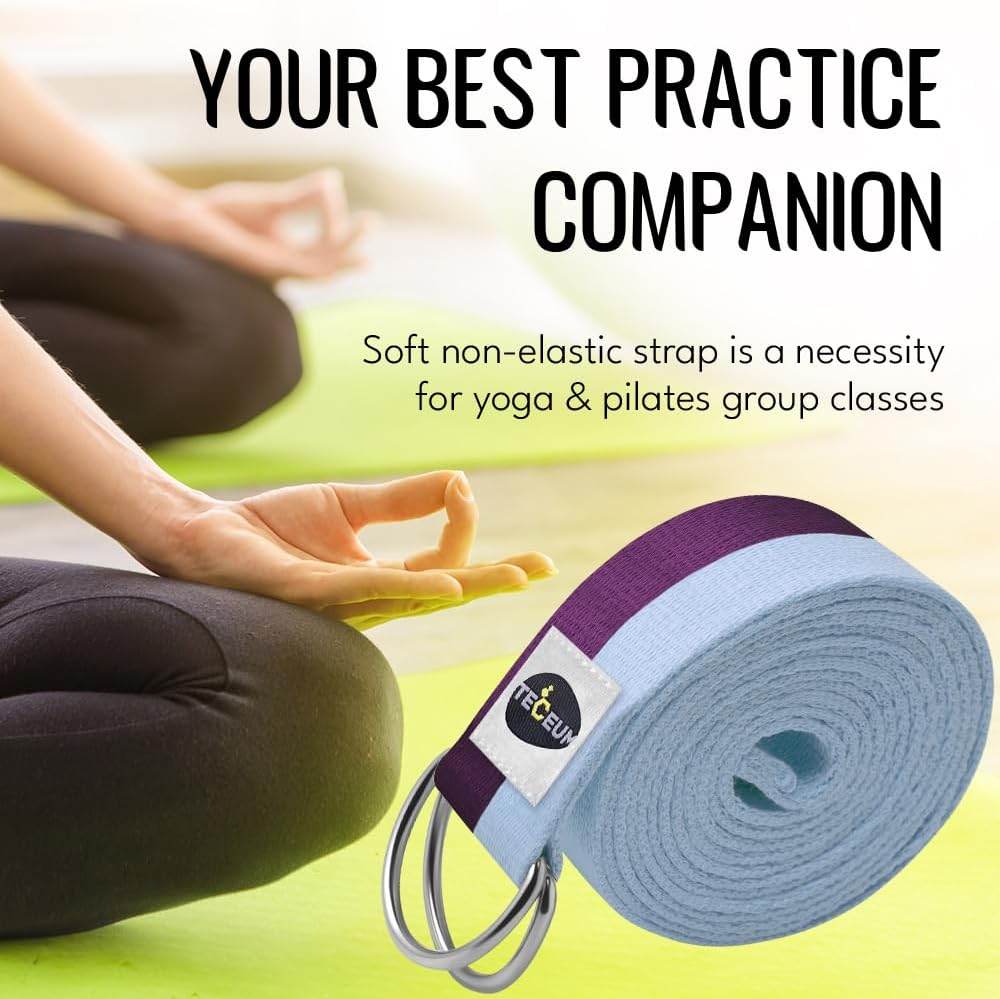 TECEUM Yoga Strap & Mat Strap – 2 IN 1 – Cotton – 6 ft 8 ft 10 ft (30+ colors) – Adjustable Non-Slip Belt for Yoga, Pilates, Stretching, Physiotherapy, Fitness & Home Workout – For Carrying Mats - zenfulharmony.com