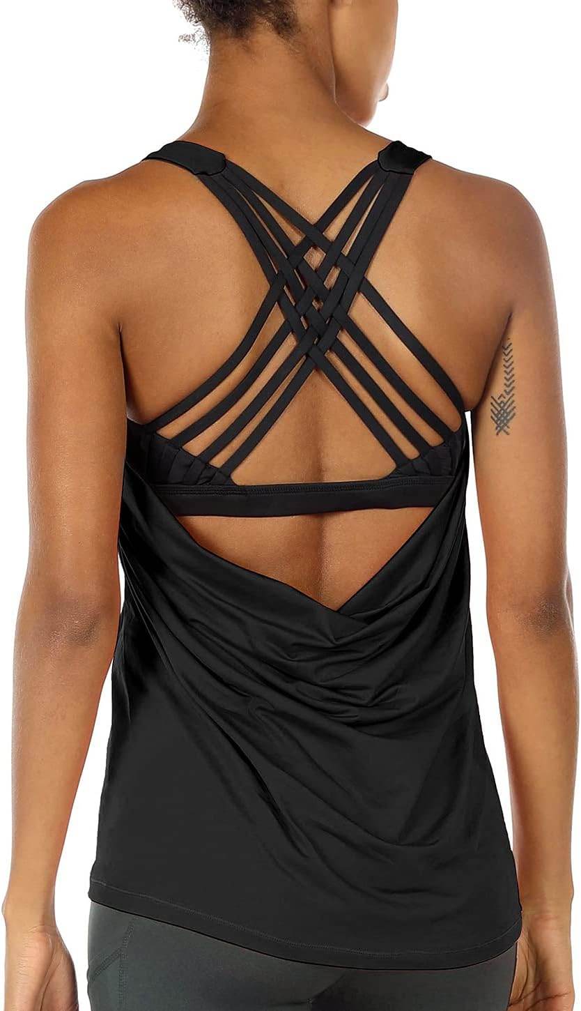 icyzone Women's Open Back Workout Athletic Yoga Tank Tops with Built in Bra - zenfulharmony.com