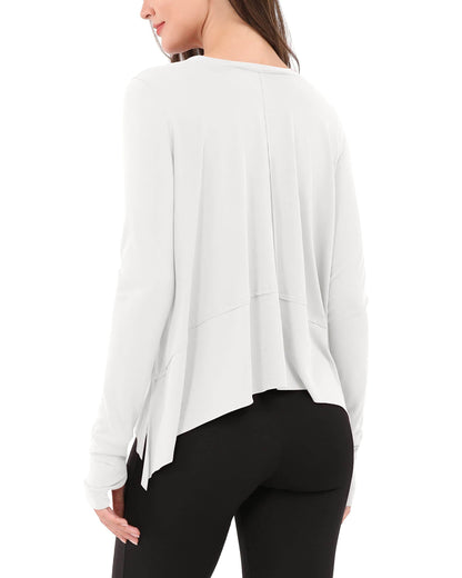 ODODOS Long Sleeve Tee for Women with Thumb Hole Athletic Gym Workout Crop Tops Yoga Shirts, White, Large - zenfulharmony.com