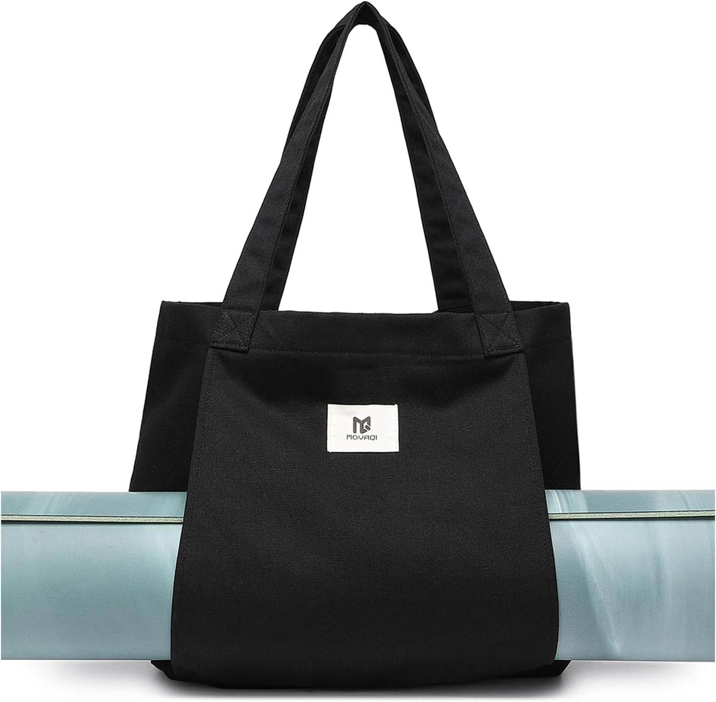 Moyaqi Canvas Tote Bag with Yoga Mat Carrier Pocket Carryall Shoulder Bag for Office, Workout, Pilates, Travel, Beach and Gym - zenfulharmony.com