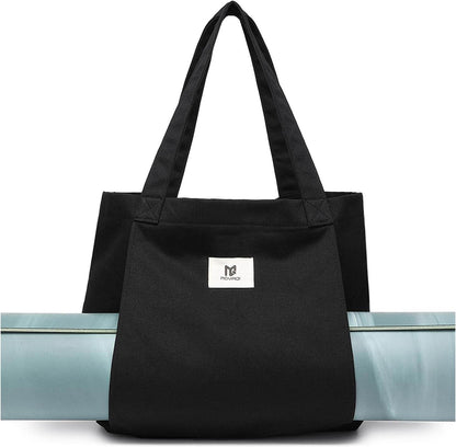 Moyaqi Canvas Tote Bag with Yoga Mat Carrier Pocket Carryall Shoulder Bag for Office, Workout, Pilates, Travel, Beach and Gym - zenfulharmony.com