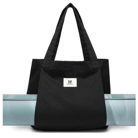 Moyaqi Canvas Tote Bag with Yoga Mat Carrier Pocket Carryall Shoulder Bag for Office, Workout, Pilates, Travel, Beach and Gym - zenfulharmony.com