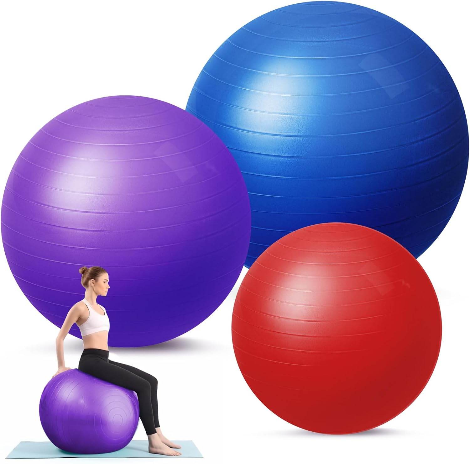 Honoson 3 Pcs Exercise Yoga Ball Large Pregnancy Fitness Ball Chair for Office Home Labor Gym Birth Balance, 55/65/75cm - zenfulharmony.com