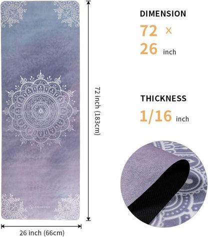 Travel Yoga Mat, Non Slip Exercise Suede Mat with Carry Bag, All-Purpose Fitness Mat with High Density Anti-Tear Surface for Women, Ideal for Pilates Workout (72'' x 26'' x 1.5mm Thick) - zenfulharmony.com