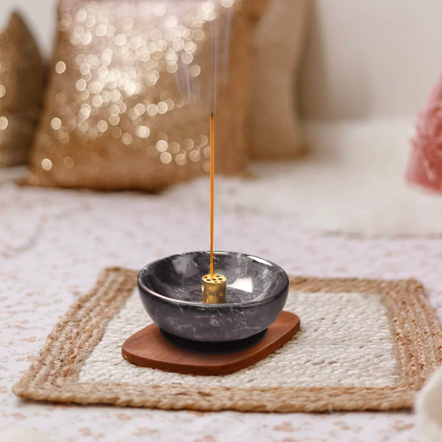 Natural Marble Incense Holder, Incense Holder for Sticks and Backflow Incense, Handmade Stick Incense Holder Ideal for Smudging, Incense Burning, Decoration.Easily Grab All Incense Ash (Black) - zenfulharmony.com