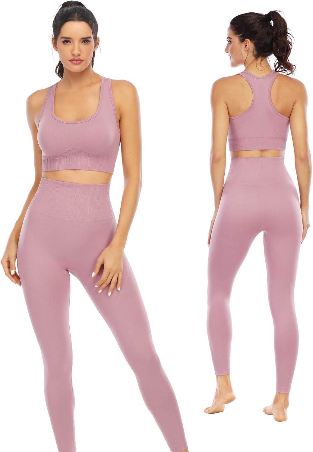 Workout Sets for Women 2 Piece High Waisted Seamless Leggings with Padded Stretchy Sports Bra Sets Gym Clothes - zenfulharmony.com