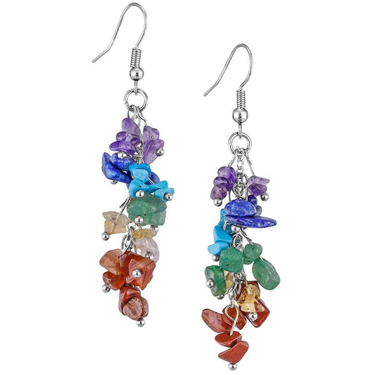 Nupuyai Natural Tumbled Chips Stone Healing Crystal Dangle Hook Earrings for Women, 7 Chakra Stone - zenfulharmony.com