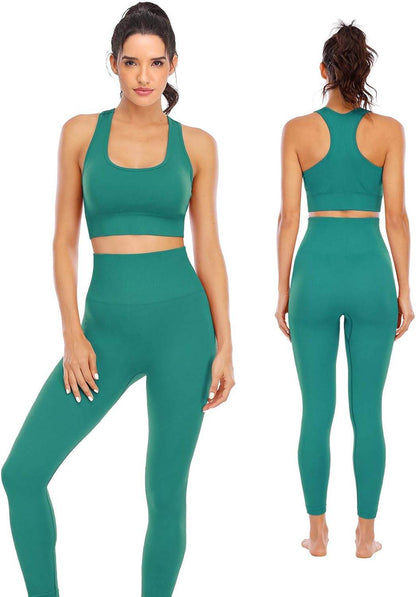 Workout Sets for Women 2 Piece High Waisted Seamless Leggings with Padded Stretchy Sports Bra Sets Gym Clothes - zenfulharmony.com