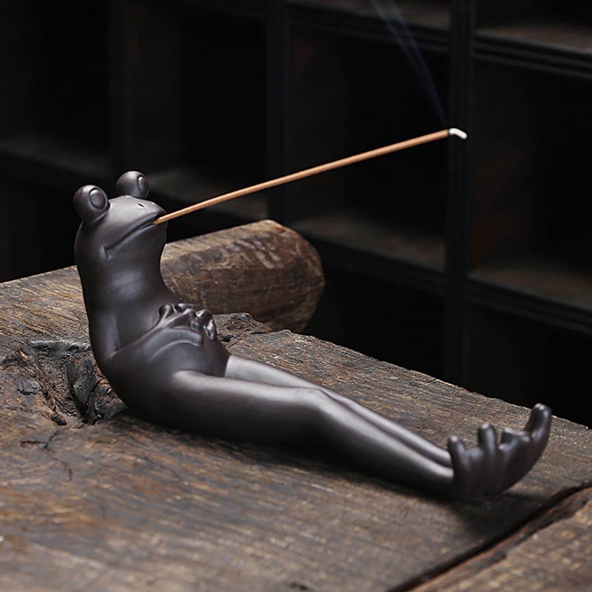 ChangWanna Frog Incense Stick Holder - Ceramic Insence Burner Ash Catcher, Insense Stand with 45 Sandalwood Sticks, Ornament for Aromatherapy/Yoga/Meditation/Home Living Room Office Decor - zenfulharmony.com