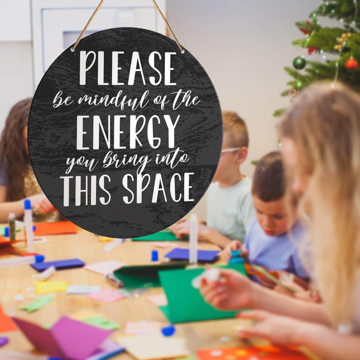 Positive Energy Door Sign, Zen Hanging Sign Decor Positive Energy Wall Decorations Farmhouse Witchy Sign for Door, Spiritual Room, Home, Office, Housewarming Gift for New House Home, Be Mindful Quote - zenfulharmony.com