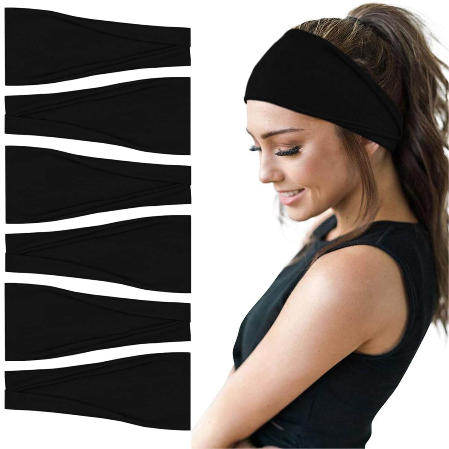 Fashion Headbands For Women Wide Headband Yoga Workout Head Bands Hair Accessories Band Black White Gray 6 Pack - zenfulharmony.com