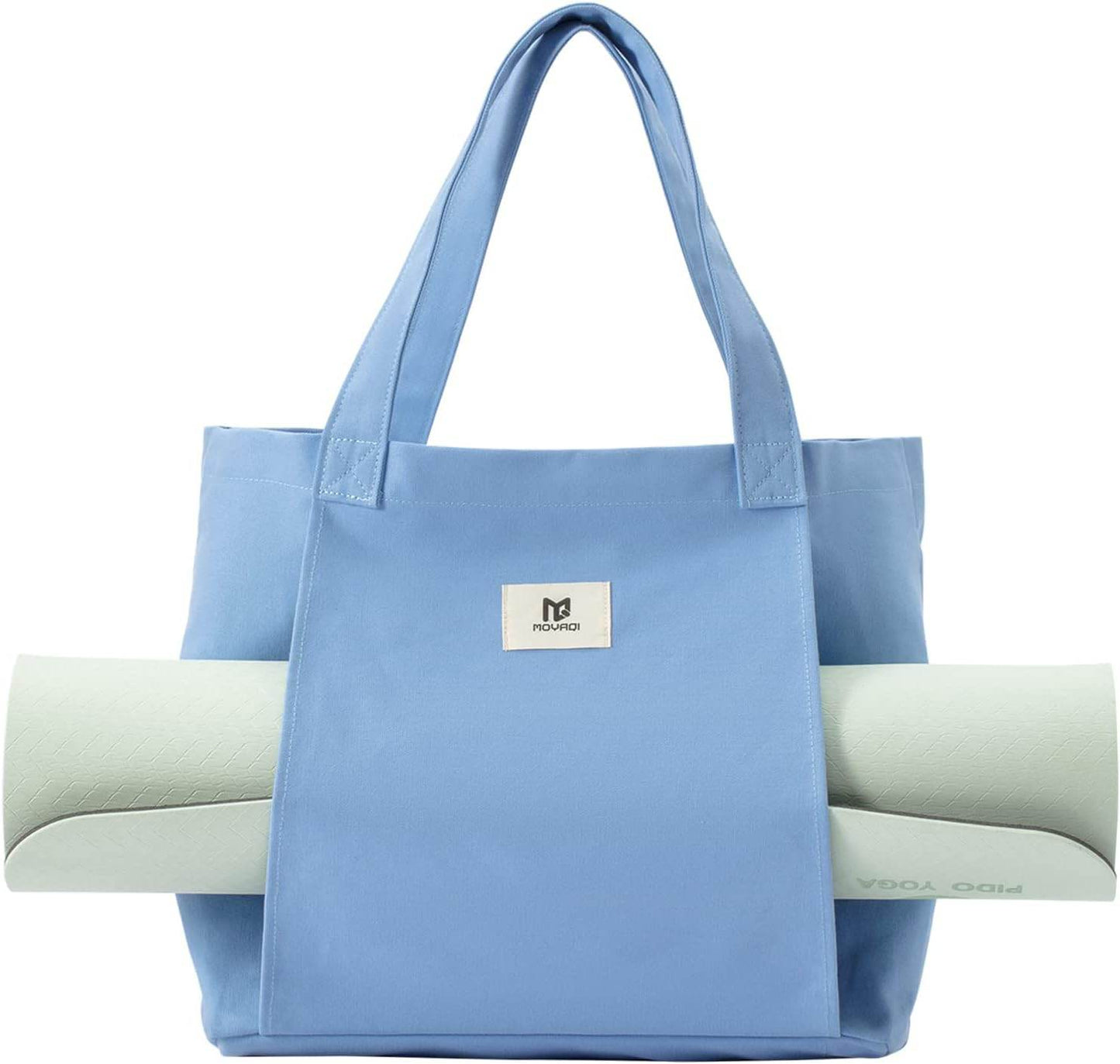 Moyaqi Canvas Tote Bag with Yoga Mat Carrier Pocket Carryall Shoulder Bag for Office, Workout, Pilates, Travel, Beach and Gym - zenfulharmony.com