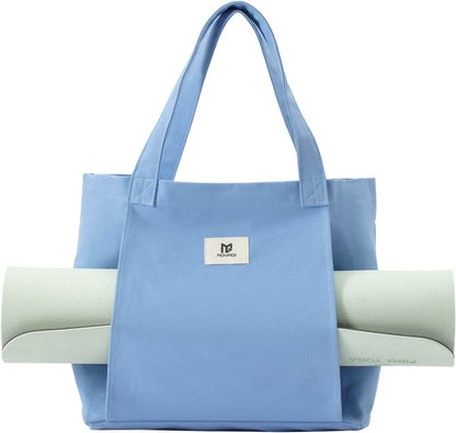 Moyaqi Canvas Tote Bag with Yoga Mat Carrier Pocket Carryall Shoulder Bag for Office, Workout, Pilates, Travel, Beach and Gym - zenfulharmony.com