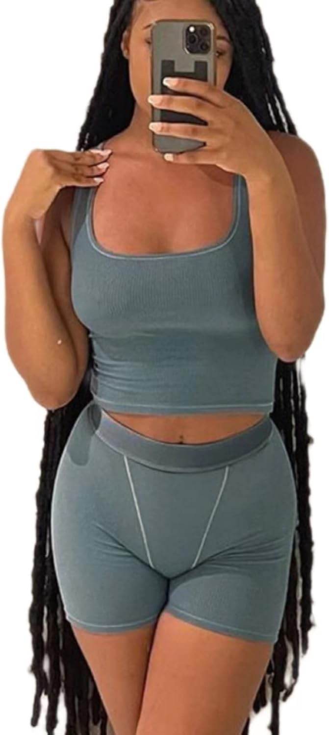 AYWA Casual Workout Sets Two Piece Outfits for Women Ribbed Crop Tank Top High Waist Leggings Active Wear - zenfulharmony.com