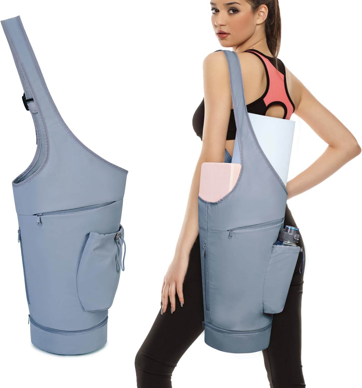sportsnew Yoga Mat Bag, Large Opening Long Tote Yoga Mat Carrier Holder Bag with Waterproof Wet Pocket and Drawstring Water Bottle Pocket, Adjustable Shoulder Strap Storage Bag, patent pending - zenfulharmony.com