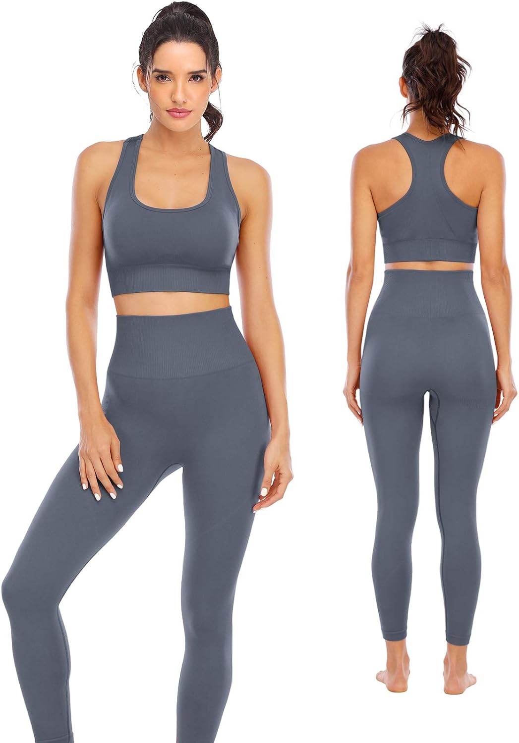 Workout Sets for Women 2 Piece High Waisted Seamless Leggings with Padded Stretchy Sports Bra Sets Gym Clothes - zenfulharmony.com