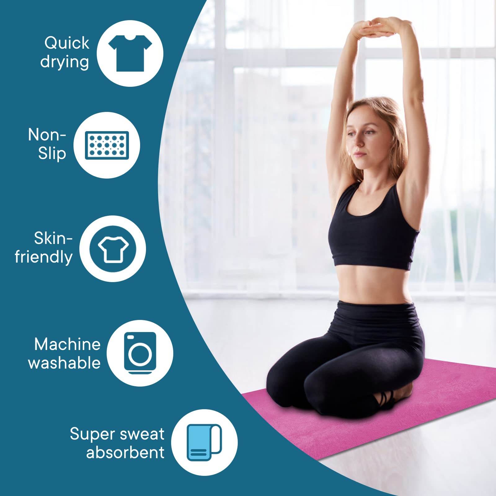 Yuilgdo Yoga Towels, Non Slip Hot Yoga Mat Towel with Grip Dots,Super-Absorbent Soft Microfiber Yoga Blanket for Pilates, Fitness and Workout 72inch x 24inch (Hot Pink) - zenfulharmony.com