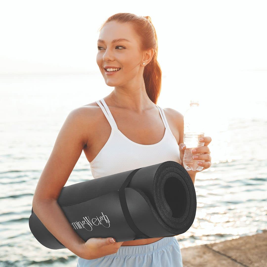 HemingWeigh 1 Inch Extra Thick Non Slip Yoga Mat - Exercise Mats for Home Workouts, Black (70"L x 23"W) - zenfulharmony.com