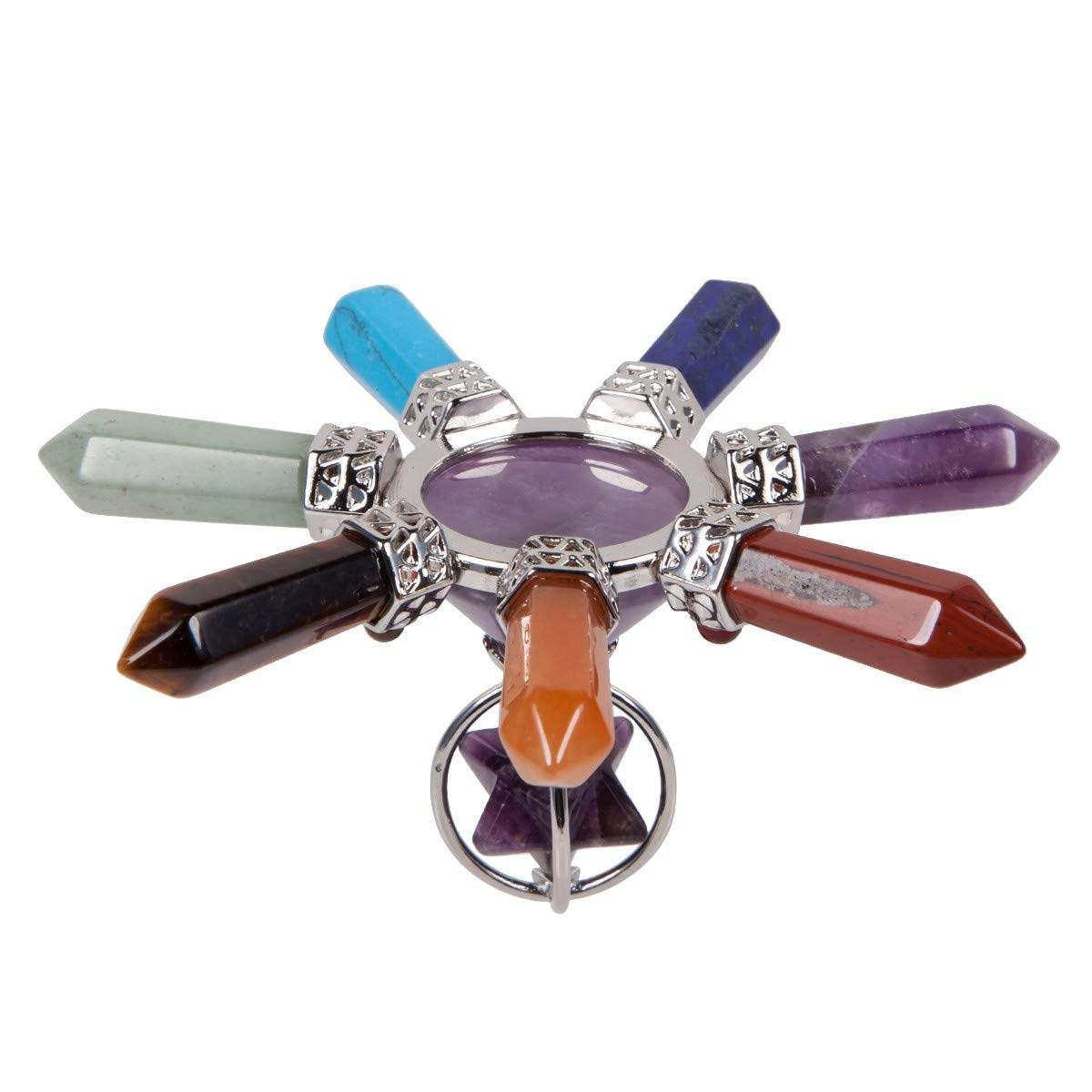 Rockcloud 7 Chakra Healing Crystal Points Energy Generator, Merkaba Stone Figurine for Home Decor, Amethyst - zenfulharmony.com