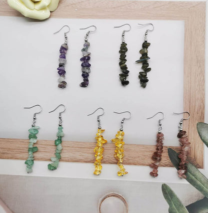 SAMOCO 10 Pairs Natural Stone Beaded Dangle Earrings for Women Colorful Crystal Drop Hook Earrings Chakra Gemstone Chip Earrings Set Meditation Yoga Jewelry - zenfulharmony.com