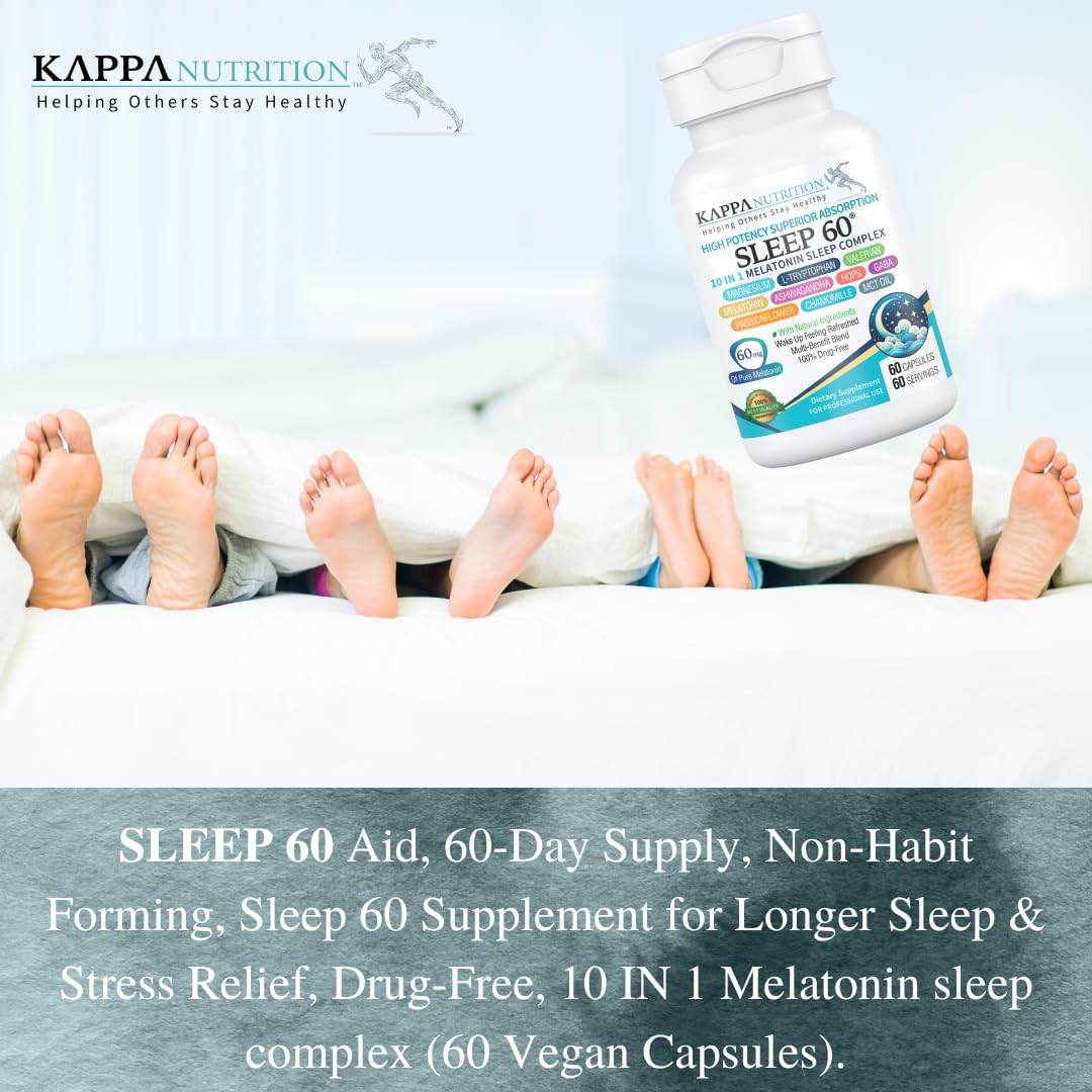 KAPPA NUTRITION Sleep 60, Sleep Aid, 60mg of Melatonin, 60-Day Supply, Non-Habit Forming Vegan Capsules Natural Ingredients for Easier Bedtime, Herbal Supplement, Valerian Root, Chamomile Non-GMO - zenfulharmony.com