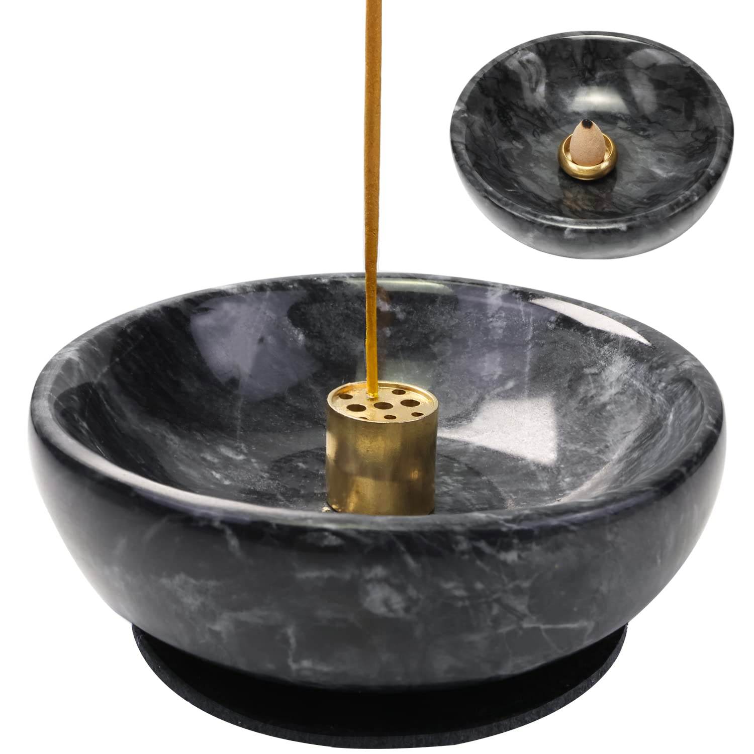 Natural Marble Incense Holder, Incense Holder for Sticks and Backflow Incense, Handmade Stick Incense Holder Ideal for Smudging, Incense Burning, Decoration.Easily Grab All Incense Ash (Black) - zenfulharmony.com